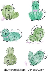 Cactus divertido y personaje de gato