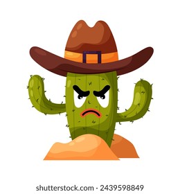 Funny cactus character in a cowboy hat. Cactus in flat style. Desert plant. Cowboy.