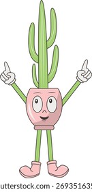Funny Cactus Character Isolated on White Background. Vector Cartoon Illustration