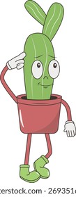 Funny Cactus Character Isolated on White Background. Vector Cartoon Illustration