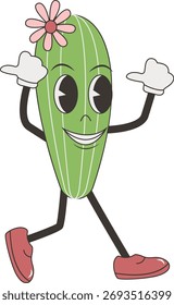 Funny Cactus Character Isolated on White Background. Vector Cartoon Illustration