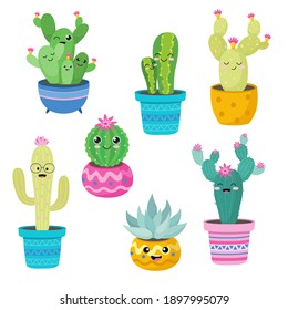 Gracioso Cactus lindo estilo Vector ilustración en blanco