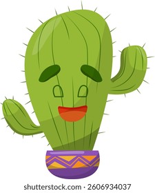 Funny cactus in a pot with a Mexican style design, vector illustration with bright colors and playful elements