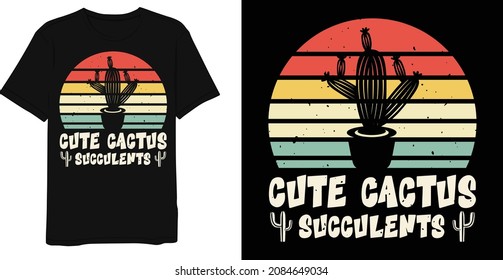 Funny Cactus Retro T-Shirt Design