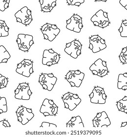Funny cactus. Seamless pattern. Coloring Page. Cute smiling cartoon characters. Hand drawn style. Vector drawing. Design ornaments.
