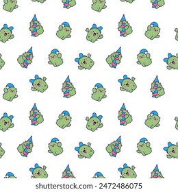 Funny cactus. Seamless pattern. Cute smiling cartoon characters. Hand drawn style. Vector drawing. Design ornaments.
