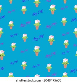Funny cactus seamless pattern. Lovely flower. Cute kid pattern