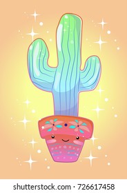 Funny cactus vector illustration. Children illustration.
