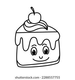 Funny cake cartoon characters vector illustration. For kids coloring book.