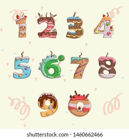 Funny Cake Numbers In Cartoon Style