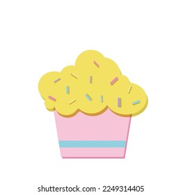 Funny cake on white background,  greetings card with copy space
