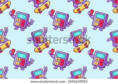 funny calculator character seamless pattern illustration background 