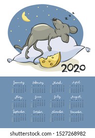 Funny calendar 2020 / Vector illustration to the year of the rat