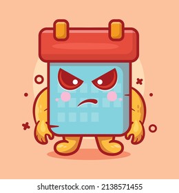 funny calendar character mascot with angry expression isolated cartoon in flat style design 