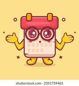 funny calendar character mascot confused gesture isolated cartoon in flat style design 