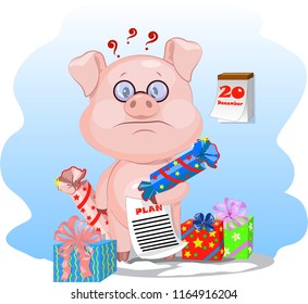Funny calendar, from the life of a pig. Vector picture for the new 2019.