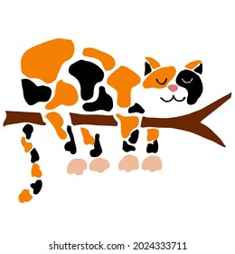 funny calico cat in tree design vector illustration for use in design and print wall art poster canvas