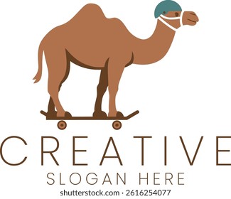 Funny camel on skateboard vector illustration graphic design. Perfect for logos or fun designs.