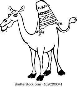 funny camel with one hump, contour cartoon character isolated on white background