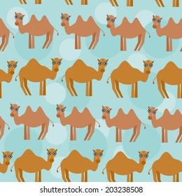 Funny camel Seamless pattern with cute animal on a blue background. Vector