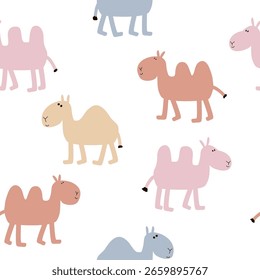 Engraçado camelos sem costura padrão. Impressão infantil. Ilustração desenhada à mão vetorial.