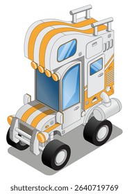 Funny camper. Isometric. Isolated on white background. Vector illustration.