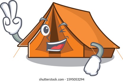 Funny camping tent Scroll cartoon Character with two fingers