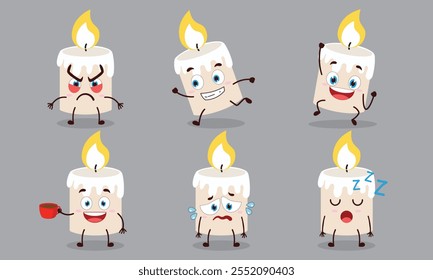 funny candle cartoon character with various pose activity design illustration
