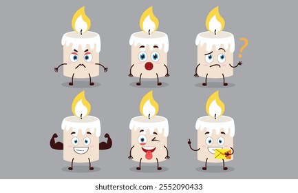 funny candle cartoon with different expressions character design illustration