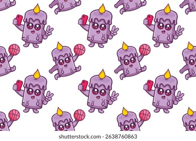Funny candle character seamless pattern illustration background