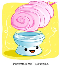 Funny candy cotton maker.  Poster, t-shirt print. Design element for banner, flyer, card. Vector illustration