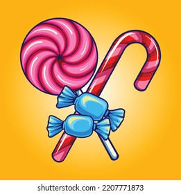 Funny candy sweet lollipop illustration vector illustrations for your work logo, merchandise t-shirt, stickers and label designs, poster, greeting cards advertising business company or brands