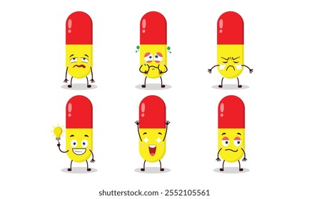 funny capsule cartoon with different expressions design illustration