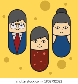 FUNNY CAPSULE FAMILY CHARACTERS. Cute icon template