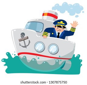 Funny Captain On Boat In The Sea