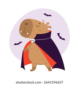 Funny capybara in Dracula vampire costume