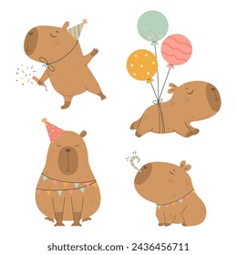 Divertido capibara feliz cumpleaños conjunto