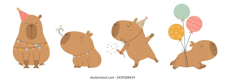 Divertido capibara feliz cumpleaños conjunto