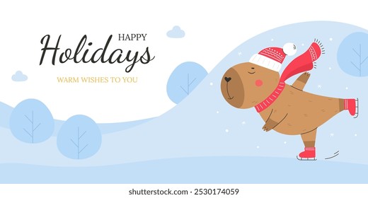 Engraçado capibara feliz feriados cartão de saudação