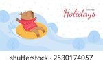 Funny capybara winter holidays background