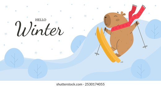 Engraçado capibara férias de inverno fundo