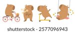 Funny capybaras set with a different activity