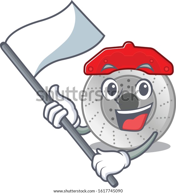 Funny car brake cartoon character style holding a\
standing flag
