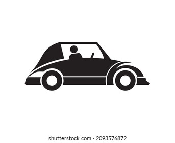 funny car icon. a man driving small car vector isolated