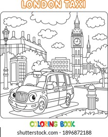 Funny car, london cab taxi. Coloring book for kids