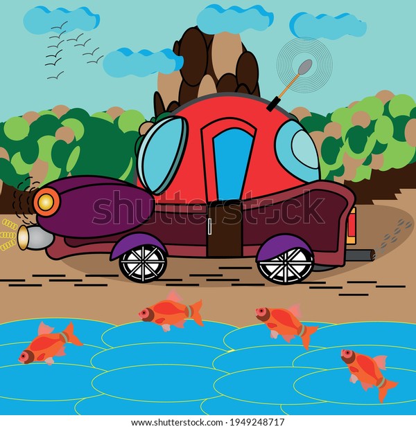 \
funny car rides\
near the lake with\
goldfish