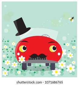 funny car vector cartoon. Moustached groom.