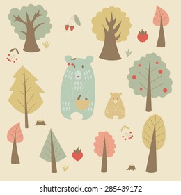 Funny card with cartoon bear-mother and bear-son