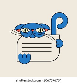 Funny card with cute face cat flat vector illustration for stickers, 
cards and professional design 