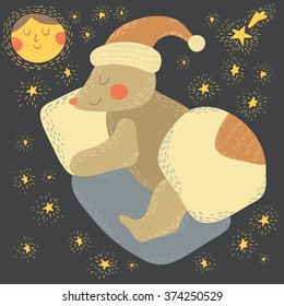 Funny card with cute sleeping bear